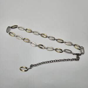 Vintage Size 34"-36" Retro 70s Oval Link Chain Belt Design Gold Silver Polished